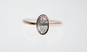 14k Rose Gold Filled 0.33cts Oval Sterling Silver Gray Slice Diamond Ring, Gray Slice Diamond, Natural Diamond, Slice Diamond Women Rings