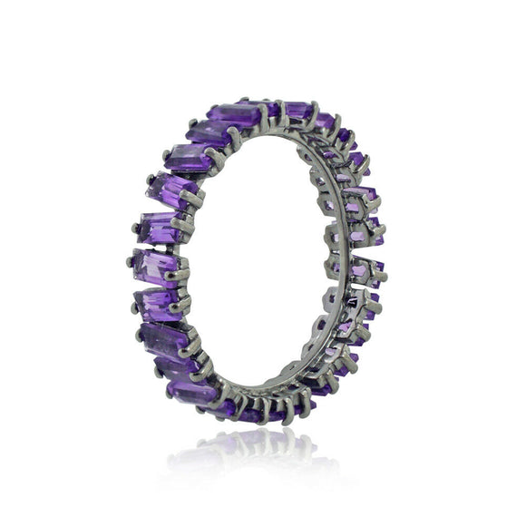 Natural Baguette Amethyst 925 Solid Silver Eternity Band Ring Jewelry Size 7