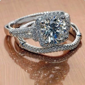 925 Sterling Silver 2 Ct Round Cut Moissanite Bridal Band Set Engagement Ring