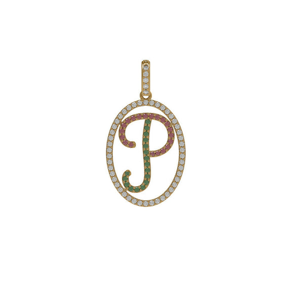 14k Yellow Gold Natural Pave Diamond Gemstone Initial Letter P Pendant Jewelry