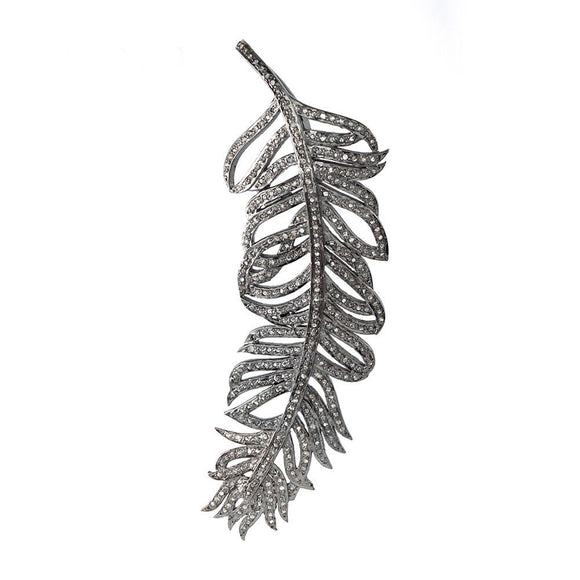 Natural Pave Diamond Feather 925 Silver 18