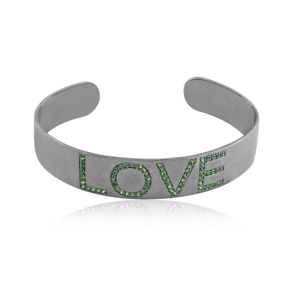 Natural Chrome Diopside Gemstone 925 Solid Silver Love Bangle Jewelry BAMJ-133