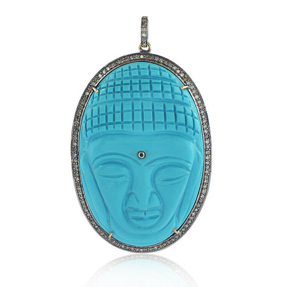 Pave Set Diamond Gemstone Buddha Pendant 925 Silver Gold Turquoise Jewelry Fine