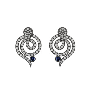 925 Solid Silver Genuine Pave Diamond Sapphire Snake Stud Earrings Jewelry