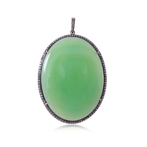 75.75ct Natural Chrysoprase Oval Gemstone Diamond 925 Silver Pendant Jewelry