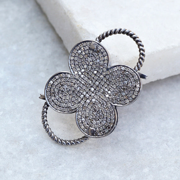 Natural Pave Diamond 925 Silver Lobster Clasp Clover Finding Handmade Jewelry