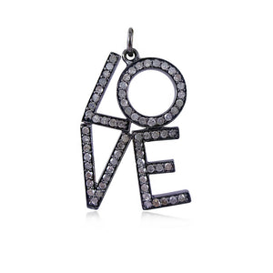 Genuine Pave Diamond Love Word Initial Charm 925 Sterling Silver Pendant Jewelry