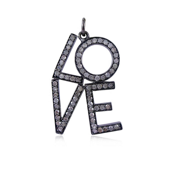 Genuine Pave Diamond Love Word Initial Charm 925 Sterling Silver Pendant Jewelry