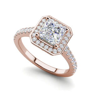 Halo Pave 1.2 Carat Princess Cut Moissanite Diamond Engagement Ring Rose Gold