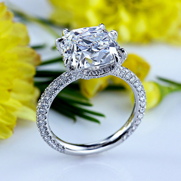 Cushion White Moissanite Engagement weeding Solid 10K white Gold Ring 3.00 tcw