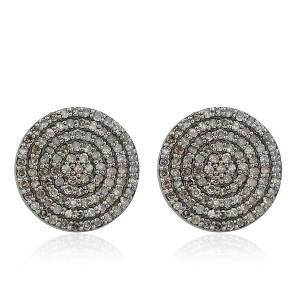 14k Gold Natural Pave Diamond Disc Stud Earrings 925 Silver Handmade Jewelry NEW