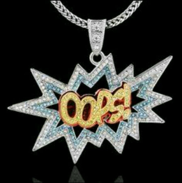 OOPS Pendant HipHop Style Diamond Studded chain Solid Sterling SILVER925