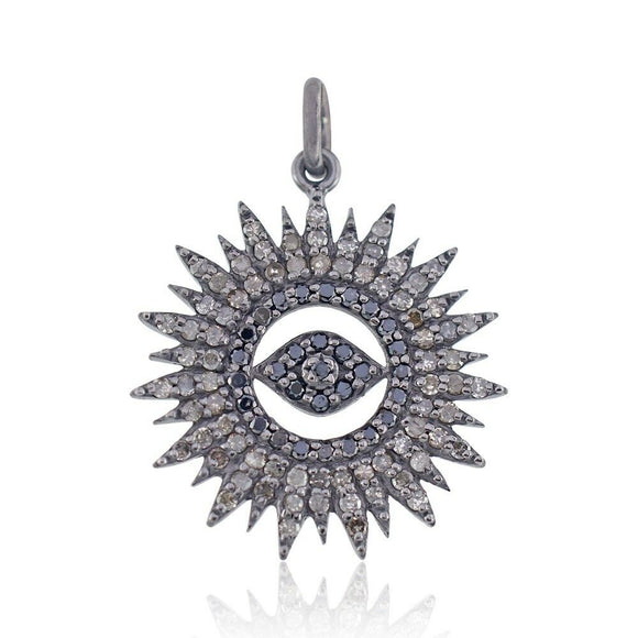 Genuine Pave Diamond Evil Eye Pendant 925 Silver Starburst Jewelry PEMJ-899