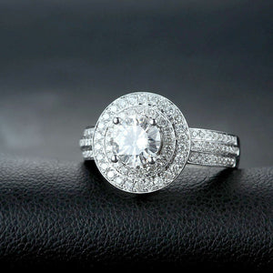 1.0 CT Moissanite Wedding Halo Ring Round Brilliant Cut VVS1 14K White Gold over