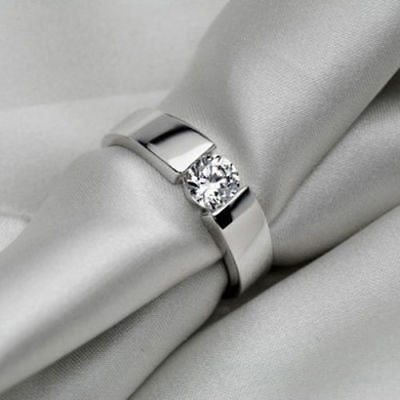 0.5 CT Classic Men's Moissanite Diamond Engagement Ring White Gold 14K Ring over