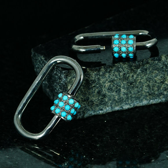 Genuine Turquoise Gemstone Carabiner Lock Clasp Finding Sterling Silver Jewelry
