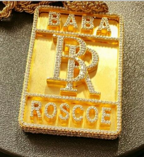 HipHop Style BABA ROSCOE BIG Pendant Diamond Studded Solid Sterling SILVER 925