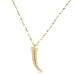 Yellow Gold Plated Pave Diamond Horn Pendant 925 Silver 16" Link Chain Jewelry