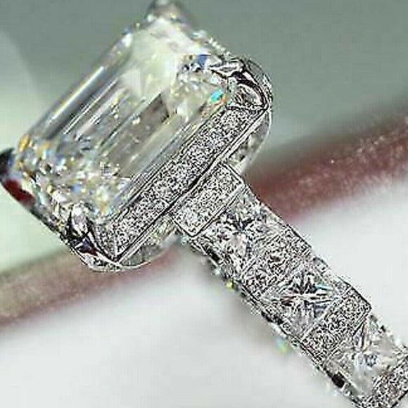 2.10Ct Emerald White Moissanite Halo Engagement Wedding Ring 925 Sterling Silver