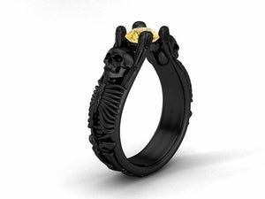 New Biker Black Skull 1.2Ct Yellow Round Cut Engagement Ring 925 Sterling Silver