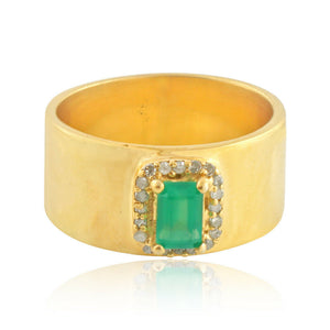 Green Onyx Diamond Gold Plated 925 Silver Ring Fashion Jewelry Size 6.5 RIMJ-429