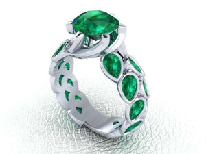 Unique Beautiful Design Green Round Cut Engagement Wedding Ring Sterling Silver