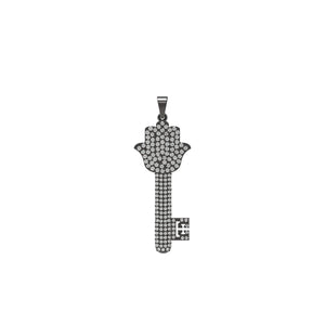 925 Sterling Silver Gorgeous Pave White Diamond Key Handmade Pendant Jewelry