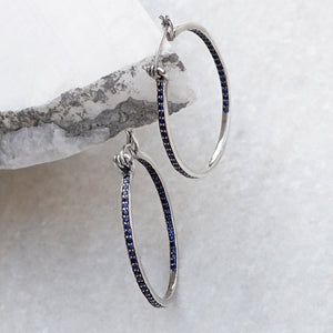 Natural Blue Sapphire 925 Solid Silver Hoop Earrings Gemstone Party Wear Jewelry