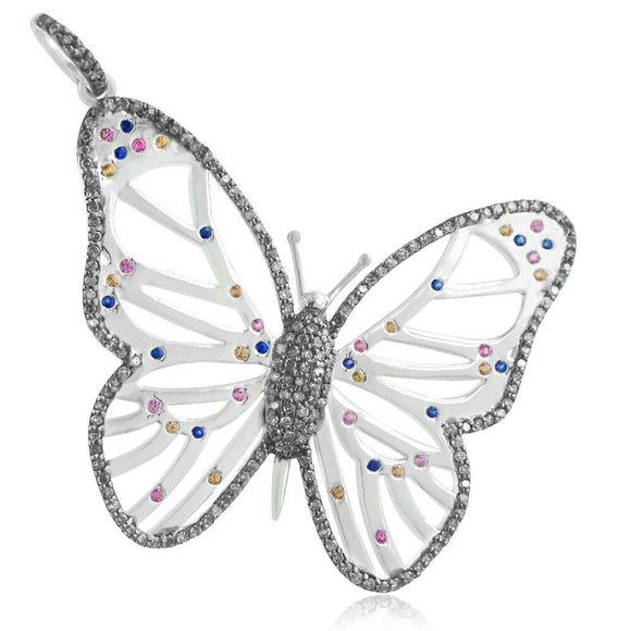 Genuine Multi Sapphire Diamond 925 Silver Butterfly Pendant Jewelry PEMJ-1069