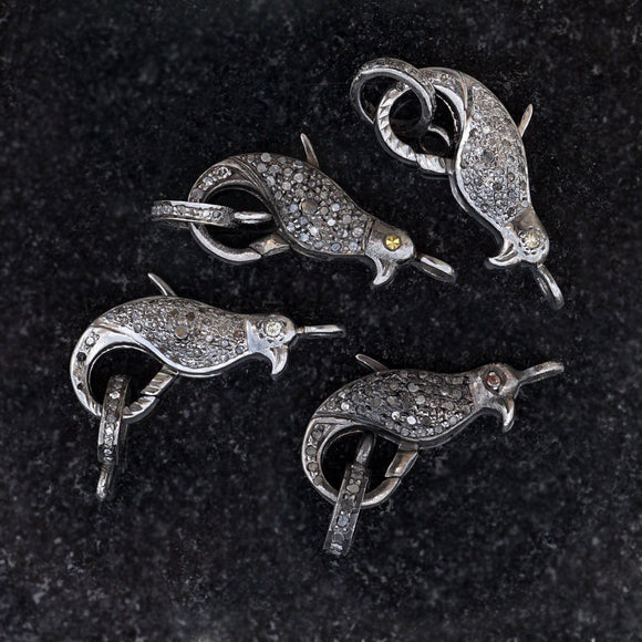 Natural Pave Setting Diamond 925 Silver Clasp Lobster Finding Jewelry FI-18