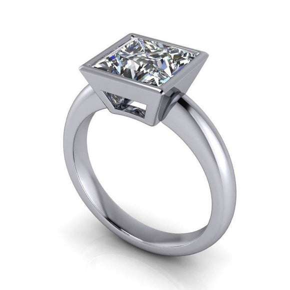 2.3 CTW Bezel Set Solitaire Ring, Princess Cut Loose Moissanite for Engagement