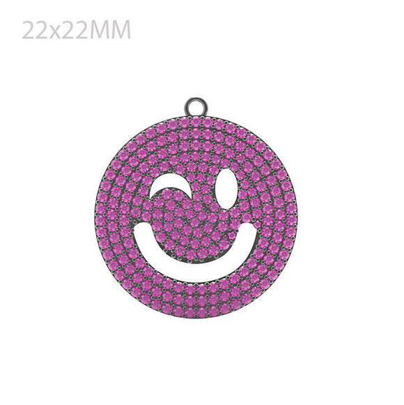 Natural Pave Ruby Gemstone Wink Emoji Charm Pendant Sterling Silver Jewelry GIFT