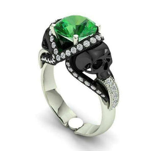 Black Skull 5 ct Green Round Engagement Wedding Ring Solid 925 Sterling Silver