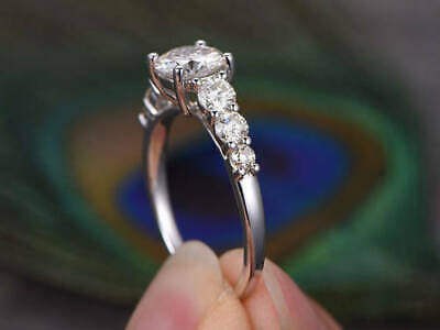 1.95 tcw Round White Moissanite Side Diamond Engagement Ring 925 Sterling Silver