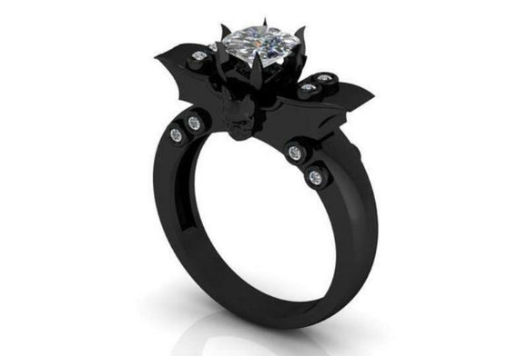 Batman 1.70 Ct White Round Cut Engagement Wedding Ring Black 925 Sterling Silver