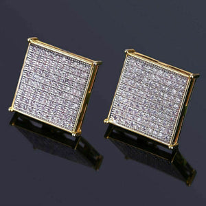 2.83 ct Hip Hop Square Flat Screen Block Screw Back Stud Yellow Gold Fn Earring