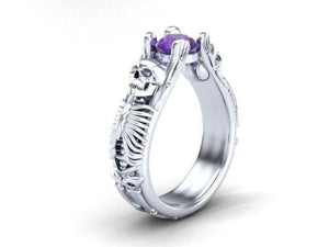 Vintage Skeleton 1.3 Ct Purple Round Cut Engagement Wedding Ring Sterling Silver