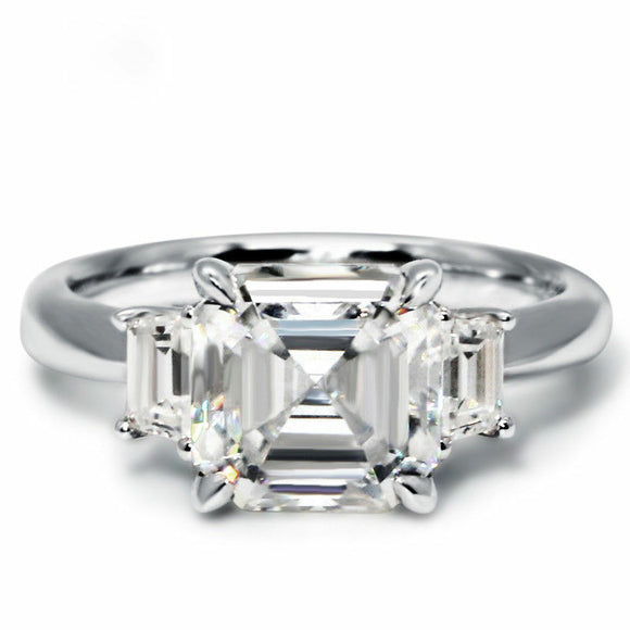 Solid 10K White Gold 10.00 mm Asscher Moissanite Engagement Ring Halo Set