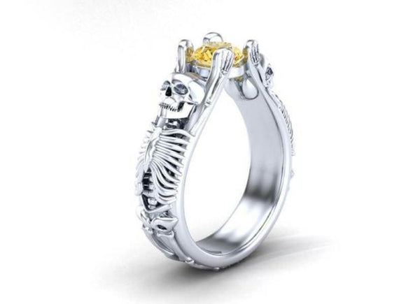 Vintage Skeleton 1.3Ct Yellow Round Cut Engagement Wedding Ring Sterling Silver