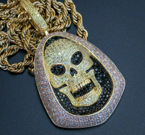 UNIQUE HipHop Style SKULL FRAME PENDANT only Diamond STUDDED Sterling Silver 925