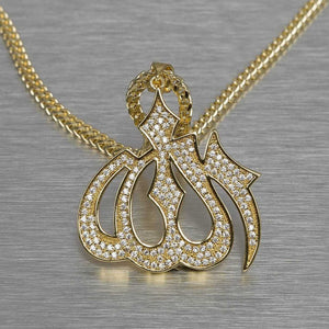 Islamic Arabic Word ALLAH Pendant Good Luck Religious Theme Diamond Studded