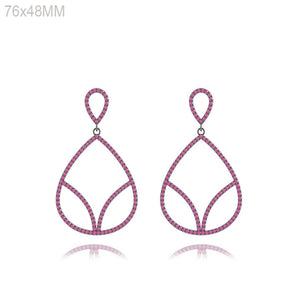 925 Sterling Silver 2.28ct Pave Ruby Gemstone Pear Shape Dangle Earrings Jewelry