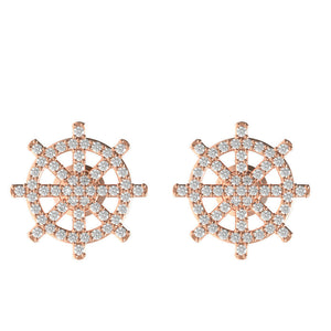 14k Rose Gold Natural Pave Diamond Handmade Ship Wheel Stud Earrings Jewelry