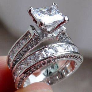 Bridal Princess Cut Engagement Wedding Ring Set 4 Ct Diamond White Gold Finish  Charity item