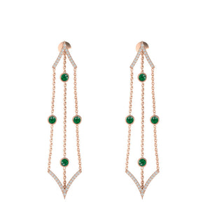 14k Rose Gold Natural Emerald Pave Diamond Dangle Earrings Jewelry EA-400RWDE