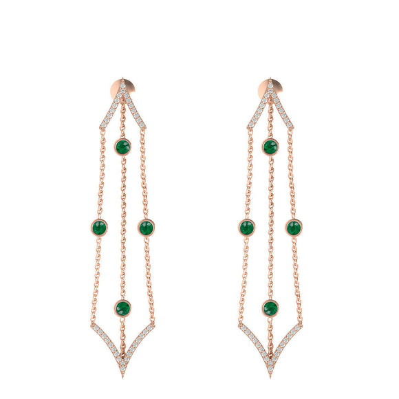 14k Rose Gold Natural Emerald Pave Diamond Dangle Earrings Jewelry EA-400RWDE