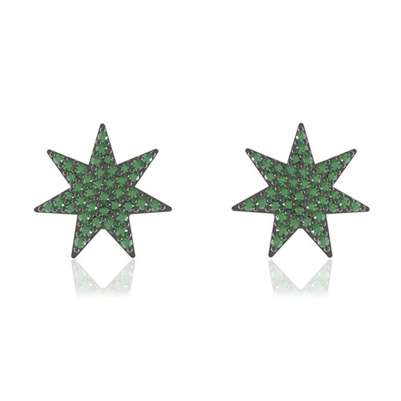 Gorgeous Chrome Diopside Gemstone 925 Silver Star Stud Earrings Women's Jewelry