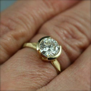 1.50 Ct Near White Round Moissanite Antique Ring, Solid 14k Yellow Gold Ring