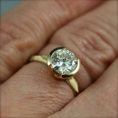 1.50 Ct Near White Round Moissanite Antique Ring, Solid 14k Yellow Gold Ring