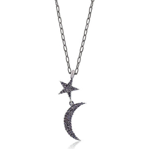 Natural Pave Diamond Star Half Moon Pendant 925 Silver Jewelry Chain Necklace